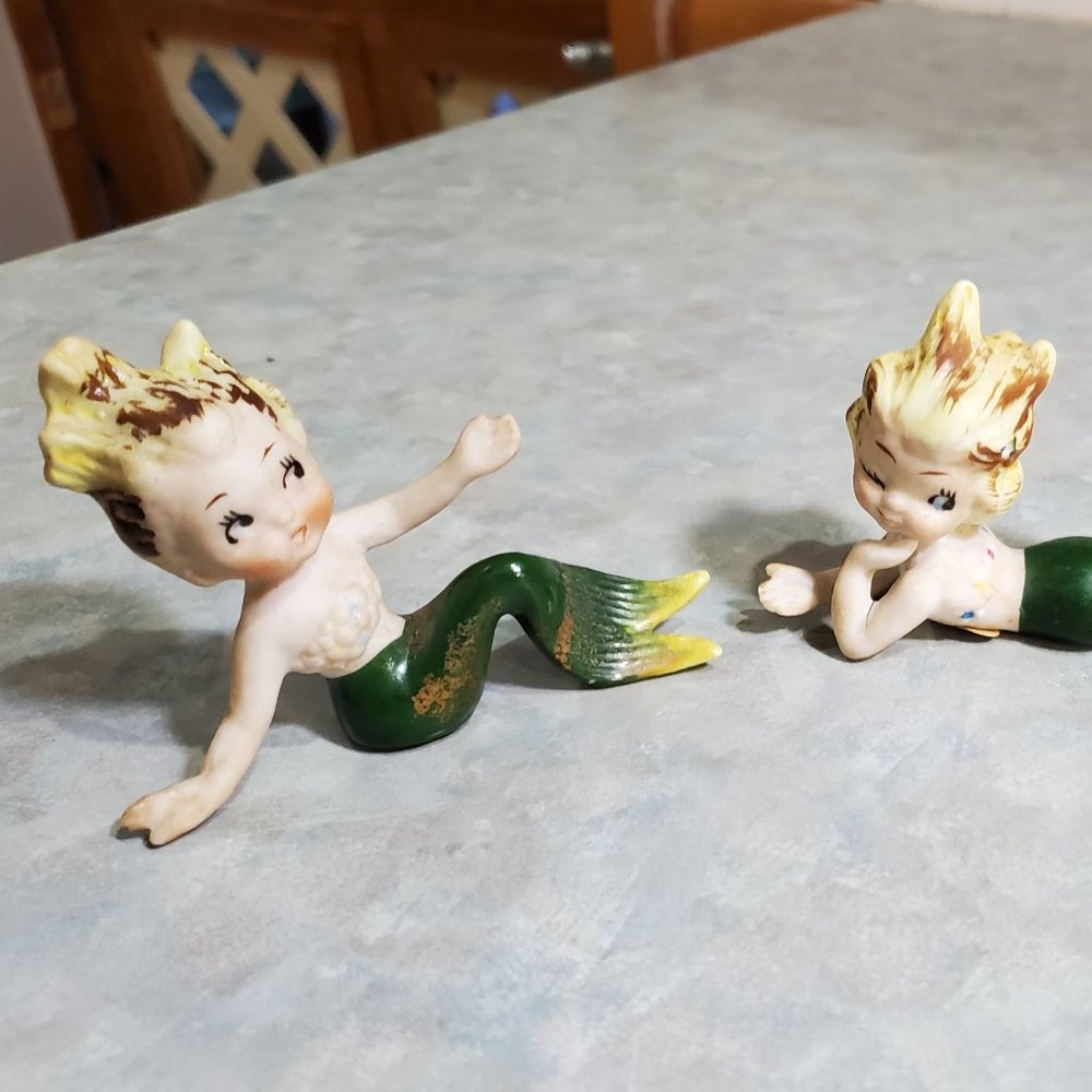 Mermaid Figurines Set of 3 Adorable & Playful, Ceramic Vintage 50's  Japan